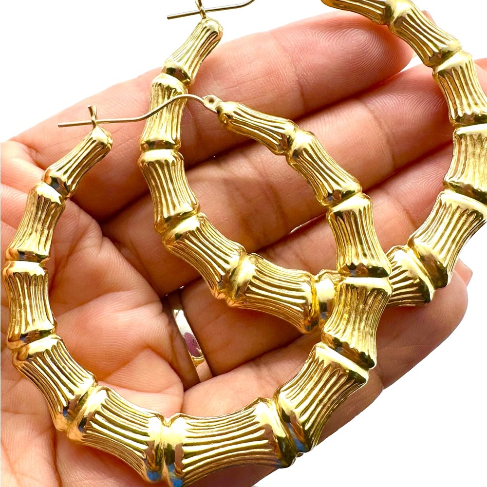 10K Gold Bamboo Hoop Earrings